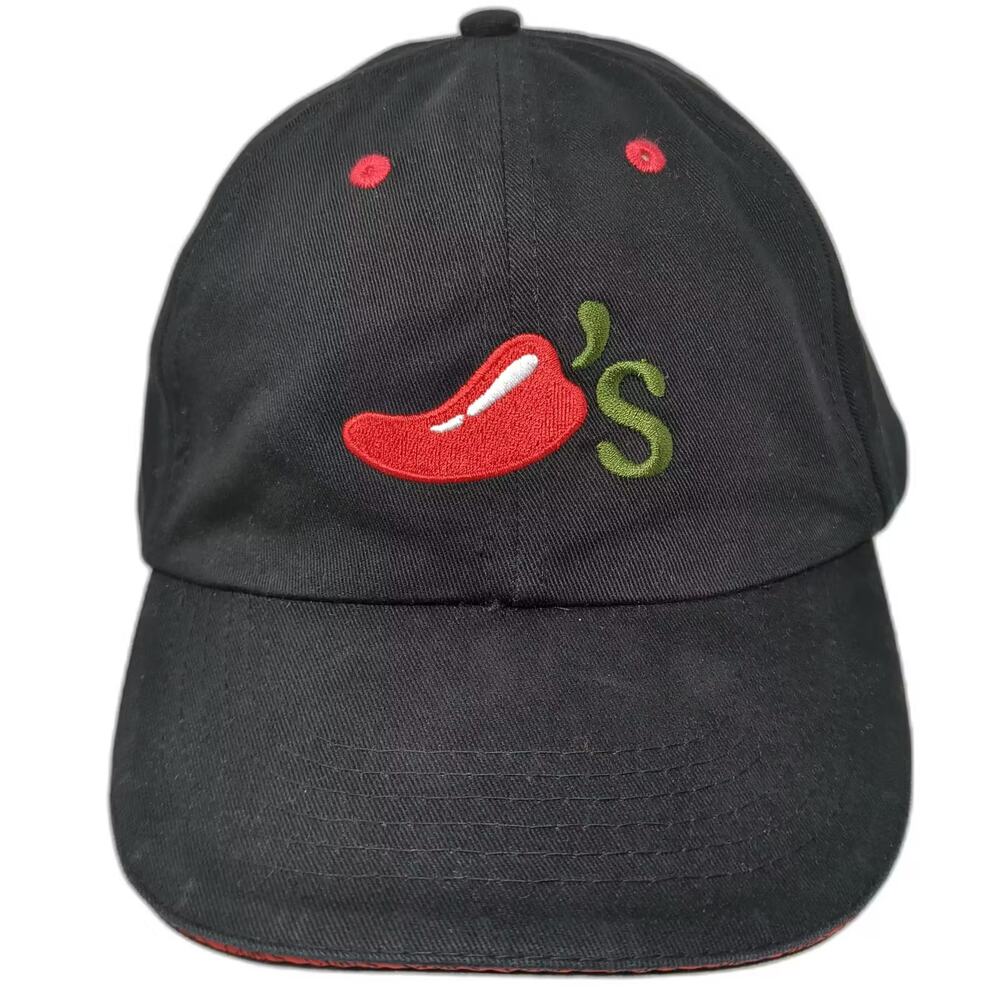 Chili's Grill & Bar Baseball Cap Hat Black Red OS Strapback Embroidered Logo